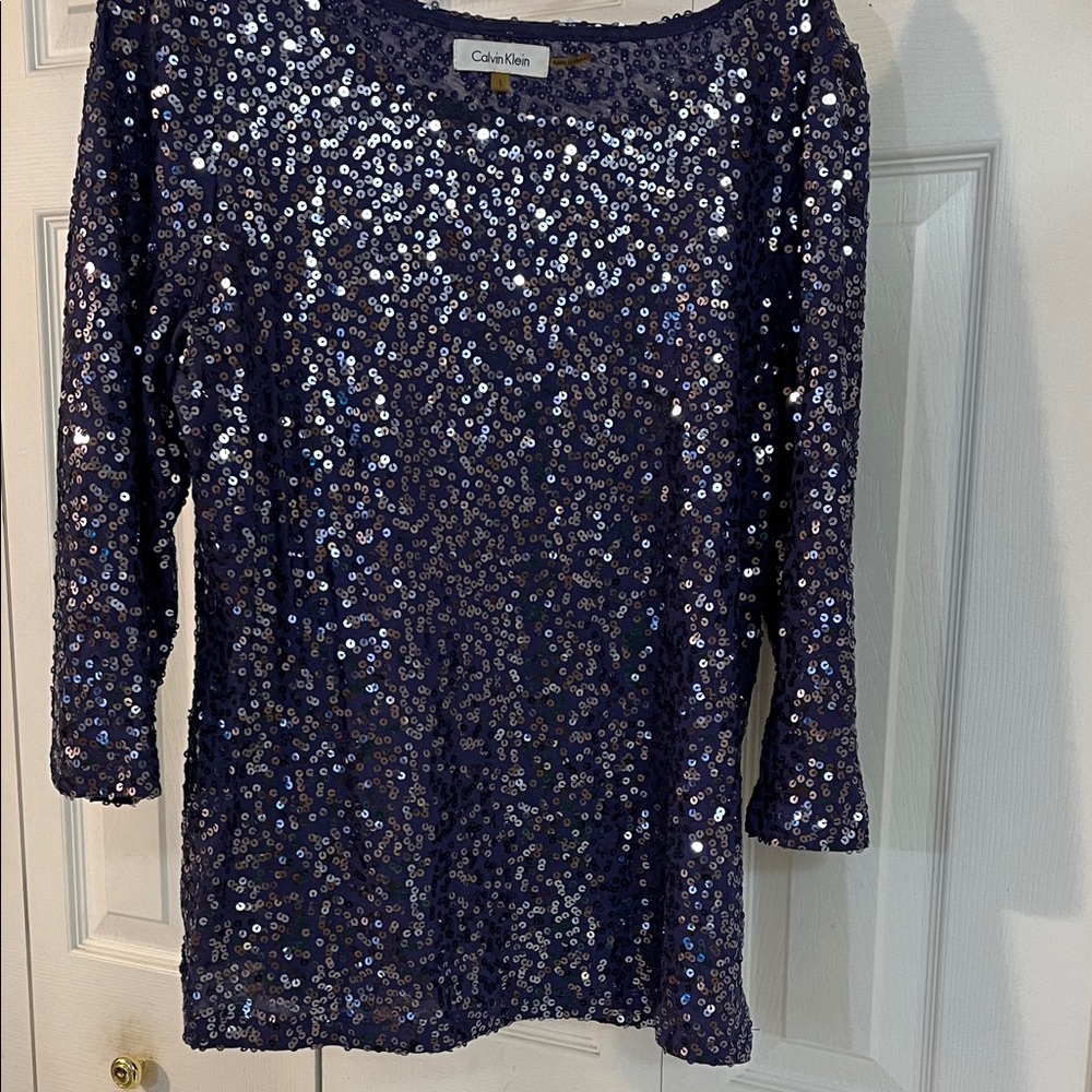 Calvin Klein purple sequin top with 3/4 sleeves size Lg